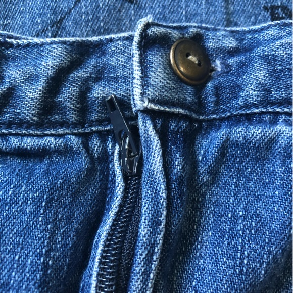 Jean Skirt Vintage Classic Blues Maxi 10 Blue Stamped Floral Side Slits Zipper - Picture 4 of 6